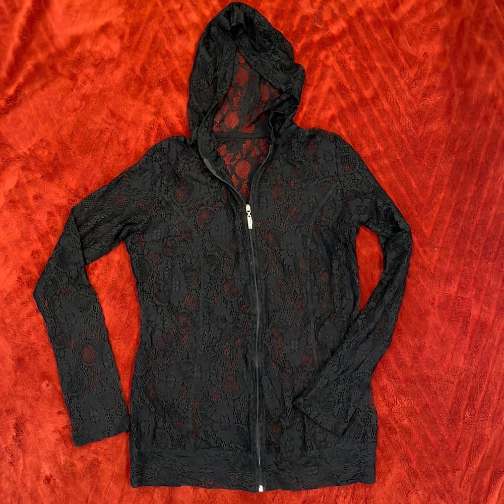 Anatomie Black Bette lace zip front hoodie